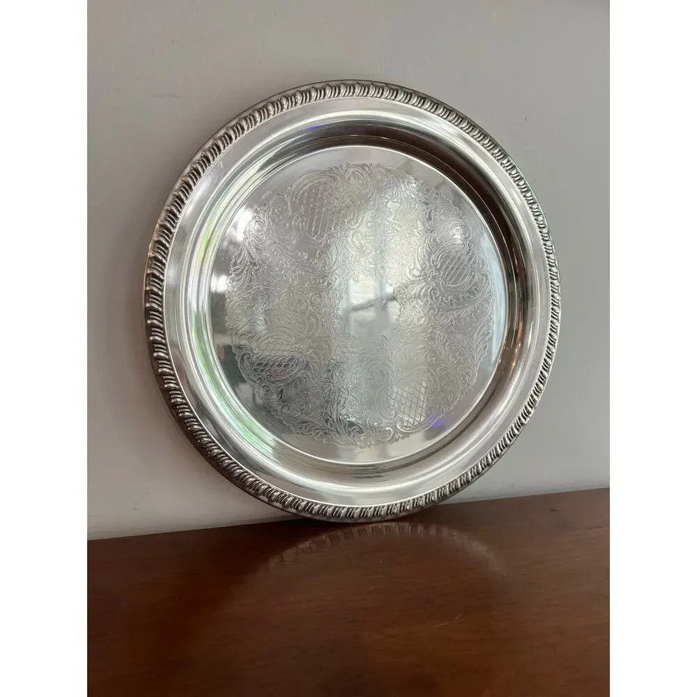Leonard Silverplate Silver Leonard silverplate tray with decorative etchings